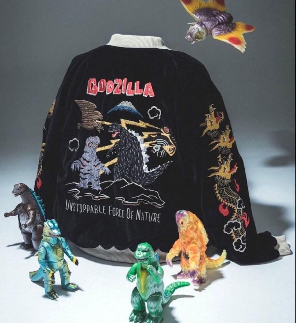 Tailor Toyo x BEAMS Japan Godzilla Sukajan Velvet Jacket Black