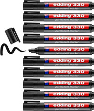 Image of Edding 330 Permanent Marker - Black - 10 Pens - Chisel Tip 1-5 Mm - Waterproof,