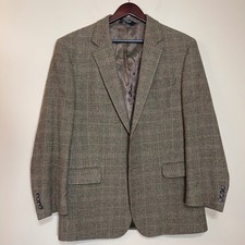Jos A Bank Mens 43R Brown Plaid 100 Camel Hair 2B Sport Coat Blazer