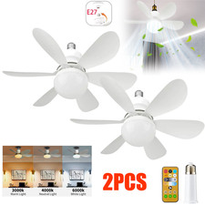 2PCS Socket Ceiling Fans with Lights Remote Socket Fan light with Dimmable Led