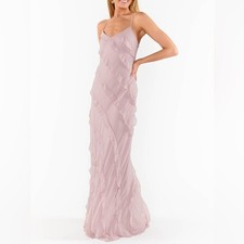 New Show Me Your Mumu Romance Ruffle Dress Lilac Mauve Pink Slip Maxi Sz XS