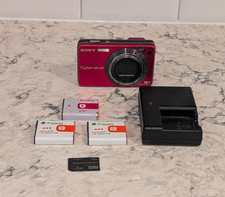 Sony Cybershot DSC-W170 Red Bundle w/ 3 Battery Charger 2GB Memory Stick TESTED