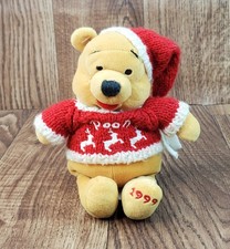 Winnie The Pooh Christmas Sweater Santa Hat 8" Plush Bean Bag Disney Store 1999