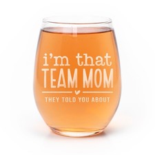 Team Mom Wine Glass Funny Cheer Mom Gift 15oz