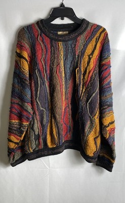 Vintage 90s Coogi Men's Red Multicolor 3D Knit Textured Linen Sweater Size M