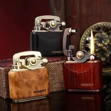 Vintage Creative Rocker Arm Kerosene Wood + Metal Cigar Lighter Windproof Gifts