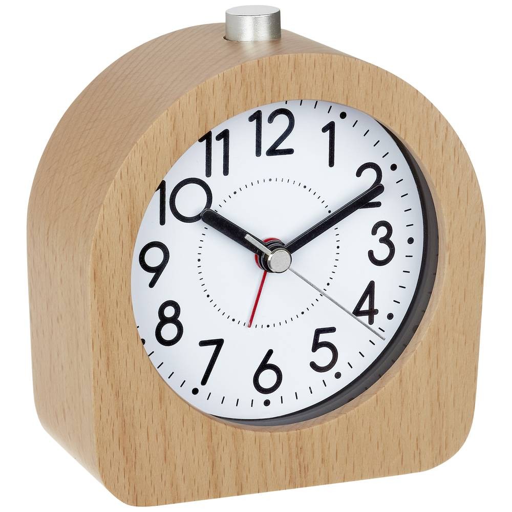 Réveil à quartz TFA Dostmann 60.1038.05 en hêtre véritable avec alarme