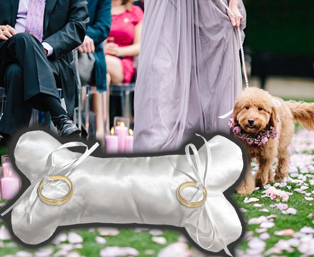 GORGEOUS WHITE SATIN BONE RINGBEARER DOG CAT ATTACH WEDDING