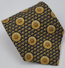 Paul Fredrick Silk Tie Blue Gold Geometric Medallion Necktie USA Short 55 x 4