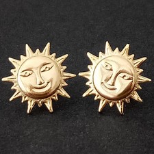 Smiling Face SUN Shaped 18k Yellow GOLD LAYERED Stud Ladies Earrings  NEW