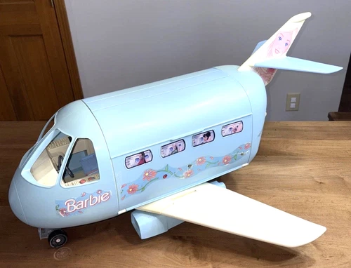 Vtg Mattel Barbie Doll Blue Jumbo Jet Airplane Plane 1999