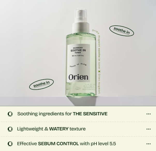 Orien Mugwort Soothe Toner 5.41 fl.oz | pH5.5 Acne-Prone Skin Care