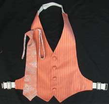 Boy's Orange Jean Yves Tuxedo Vest  Tie Paisley Formal Wedding Ringbearer