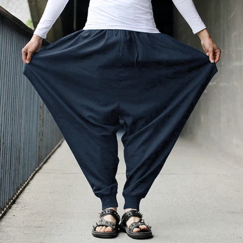 Hombres Pantalones Harén Cintura Elástica Sueltos Yoga Informales Sueltos Japoneses Samurai Pantalones~ - Imagen 6 de 25