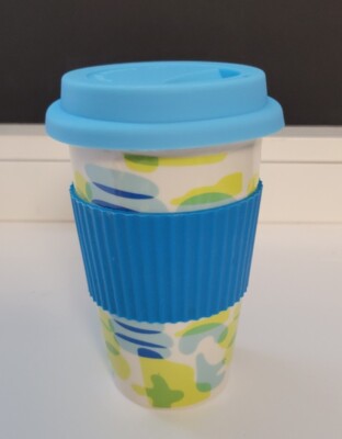 IQ Accessories Blue Yellow Tumbler COFFEE Travel Mug 12 Oz w/Silicone Lid &  Grip | eBay