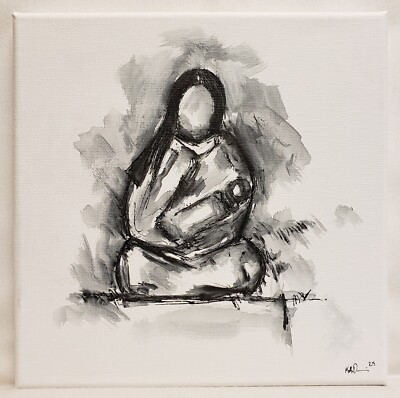 Original Modern Minimal Black And White Figurative Ink Painting By K.A.Davis 