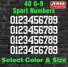 0-9 Numbers Vinyl Sticker Decal Sheet 40 Total Numbers Sport Font - YRBF