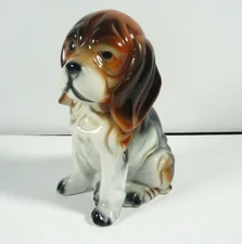 Vintage Beagle dog puppy ceramic figurine 6.5" high original labels Kitsch MCM