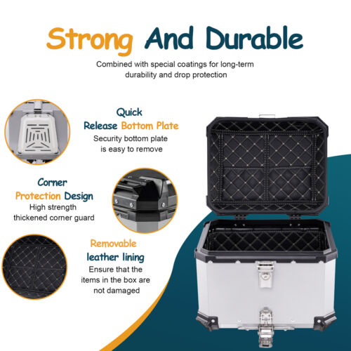 45L Aluminum Motorcycle Top Case Tail Box Scooter Trunk Luggage Storage Box