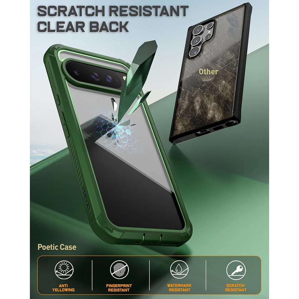 For Google Pixel 9 / 9 Pro 5G Case Poetic Built-in Screen Rugged Cover Green - Image 2 of 4