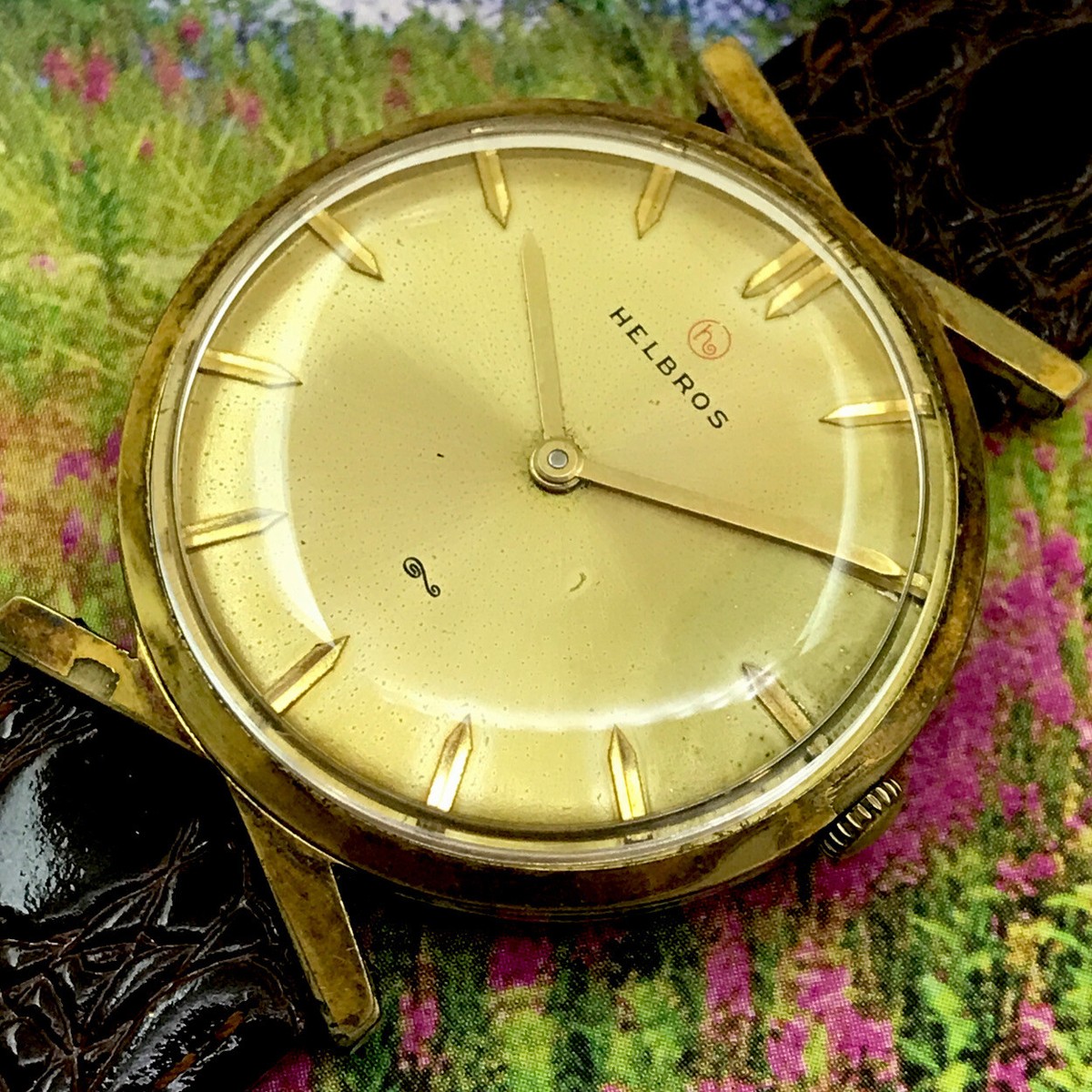 Vintage Man’s HELBROS SLIM CASE, Manual Wind Run’s Excellent SERVICED  WARRANTY