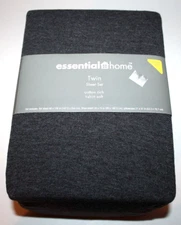 Essential Home Twin 3-Piece Jersey Knit Cotton Rich Solid Black Sheet Set