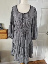 Max Studio Black/white Peasant Style Teired  Lightweight Dress Uk16 Summer ☀️ 