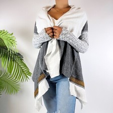 Vintage Y2K Gray Patchwork Draped Bohemian Grunge Asymmetrical Cardigan / Large