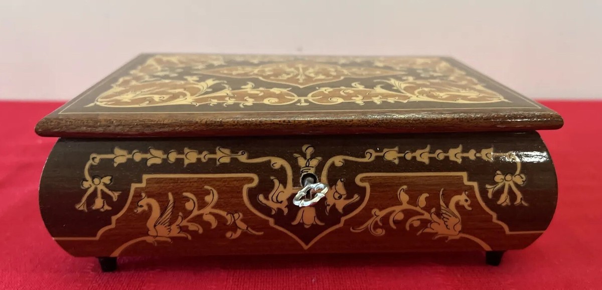Wood Inlaid Reuge Swiss Movement Musical Trinket or Jewelry Box