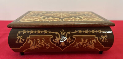 Wood Inlaid Reuge Swiss Movement Musical Trinket or Jewelry Box