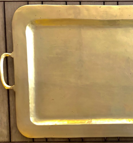 SOLID BRASS LARGE TRAY: 30.5 x 18" WITH HANDLES; RICH COLOR, VINTAGE PATINA EVC - Picture 11 of 12