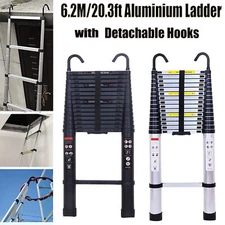 Aluminum Ladder Telescopic Extension Ladder with 2 Safety Detachable Hook 20.3FT