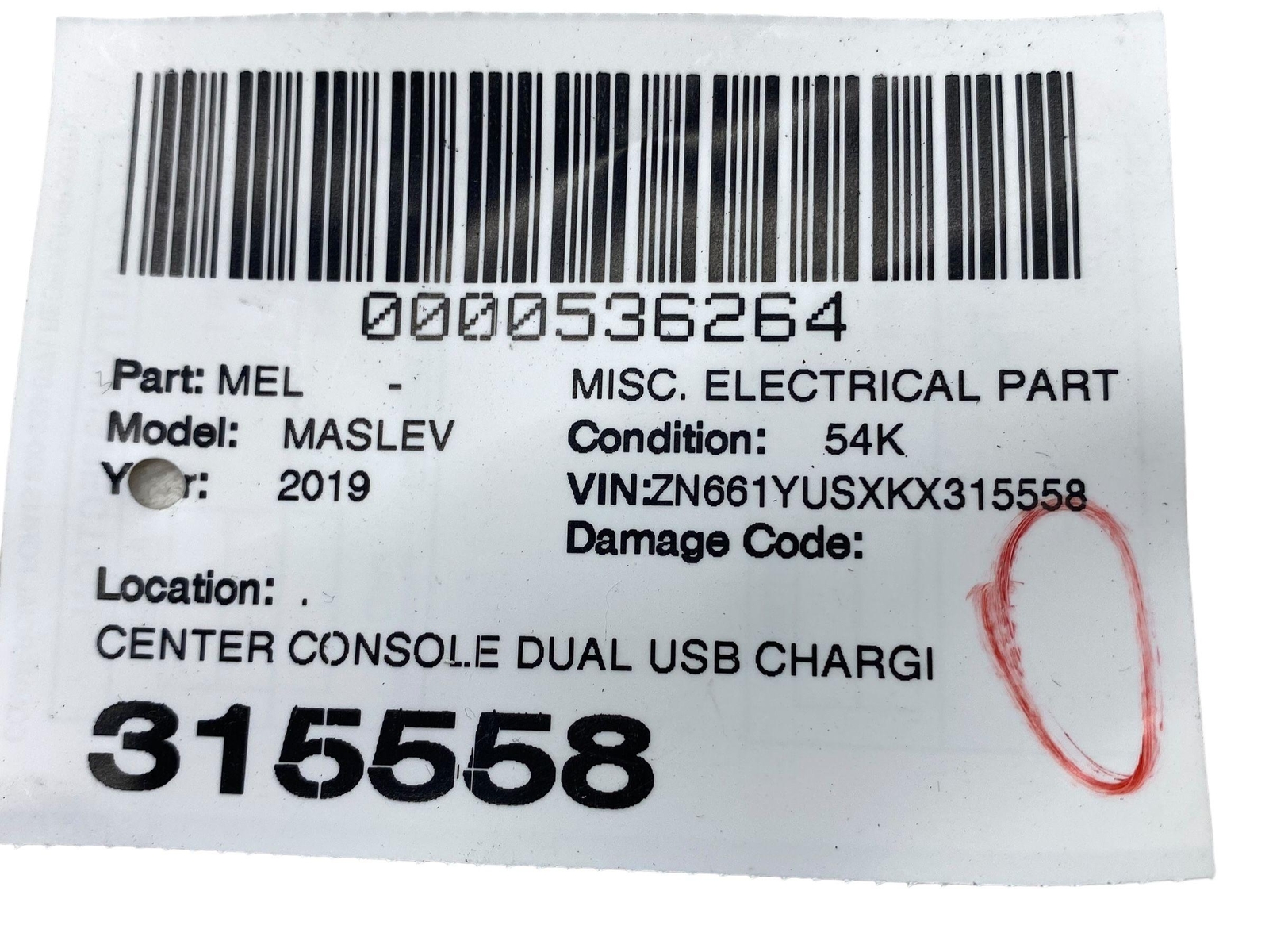 2017-2024 MASERATI LEVANTE CENTER CONSOLE DUAL USB CHARGING PORT HUB 670037782