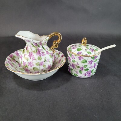 Royal Chintz Arnart 5th Avenue Creamer Saucer Violets Royal Crown Sugar Bowl Set