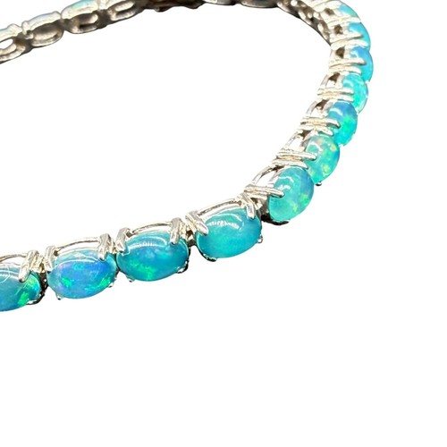 Brazalete tenis etíope de plata esterlina con piedras preciosas de ópalo azul 8" nuevo con etiquetas - Imagen 6 de 8