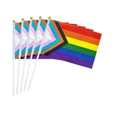 50 Pack Progress Rainbow Pride flag Small Mini Flag Hand Held Flag Stick Flag...