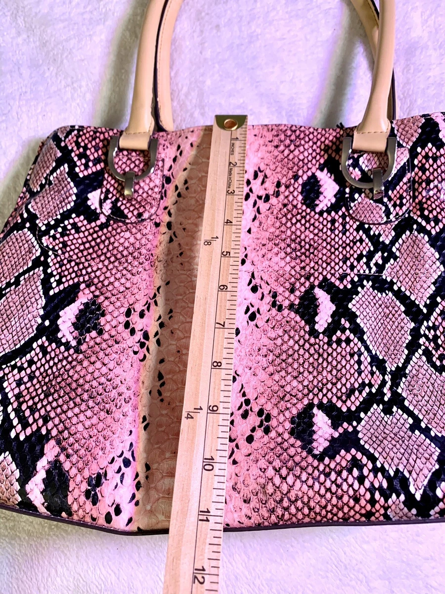 London Fog Large Faux Pink Snake Print Bag Tote w Matching Wristlet