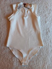 BKE Red Womens Large White Sleeveless Body Suit Cut Outs Ribbed New