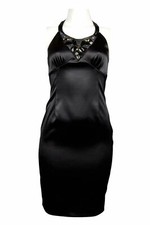 Ellen Tracy LBD Jeweled Satin Racerback Cocktail Dress Size 12 Black NWT $119