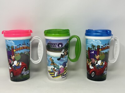 Disney Parks Rapid Fill Coffee Drink Cup Mug Mickey Minnie goofy Lot of 3