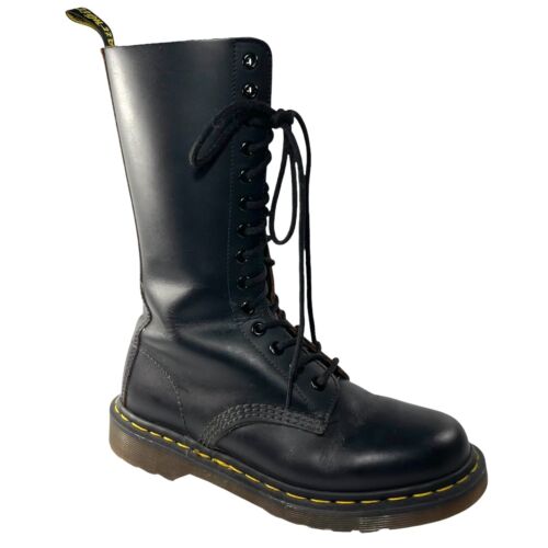 Vintage Dr. Doc Martens Damen-Kampfstiefel schwarz 14 Augen hergestellt in England UK 5 US 7
