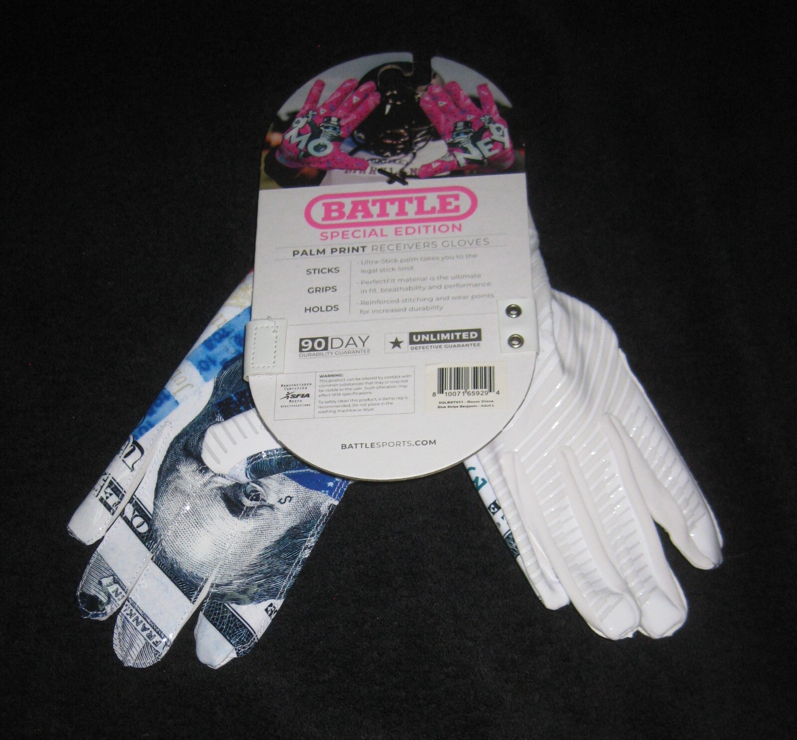 Money Man Football Gloves Youth Cheap BATTLE Special Edition Pink