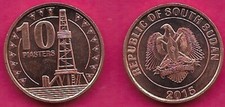 SOUTH SUDAN 10 PIASTRES 2015 UNC 1 YEAR TYPE,DESERT OIL DRILLING RIG,COAT OF ARM