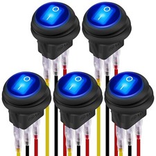 12V Waterproof Round Rocker Switch Blue LED Lighted UL Listed ON Off 3 Pin ...