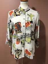 Citron Santa Monica Silk Blend Printed Blouse Button Top Size M