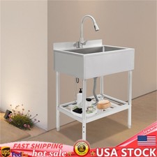 Free Standing Commercial Sink Prep Table w/ Faucet Stainless Steel Kitchen Sink