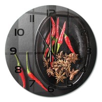 Runde Glasuhr Aus GehäRtetem Glas Wanduhr Chilischoten Schwarze Zeiger Fi60 Cm