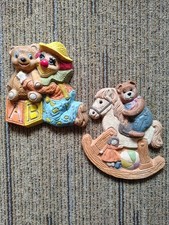 Vintage HOMCO Frankies Designs Bear and Clown 80s Wall Plaques - Nursery Decor