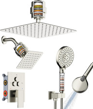 Brushed Nickel Shower Faucet Set with Rain Shower Head  Handheld Sprayer