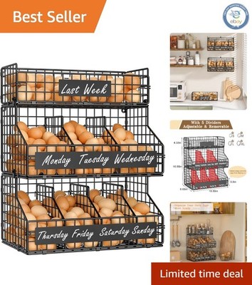 Elegant Modern Egg Holder - 3 Tier Stackable with 5 Dividers & Label Plate